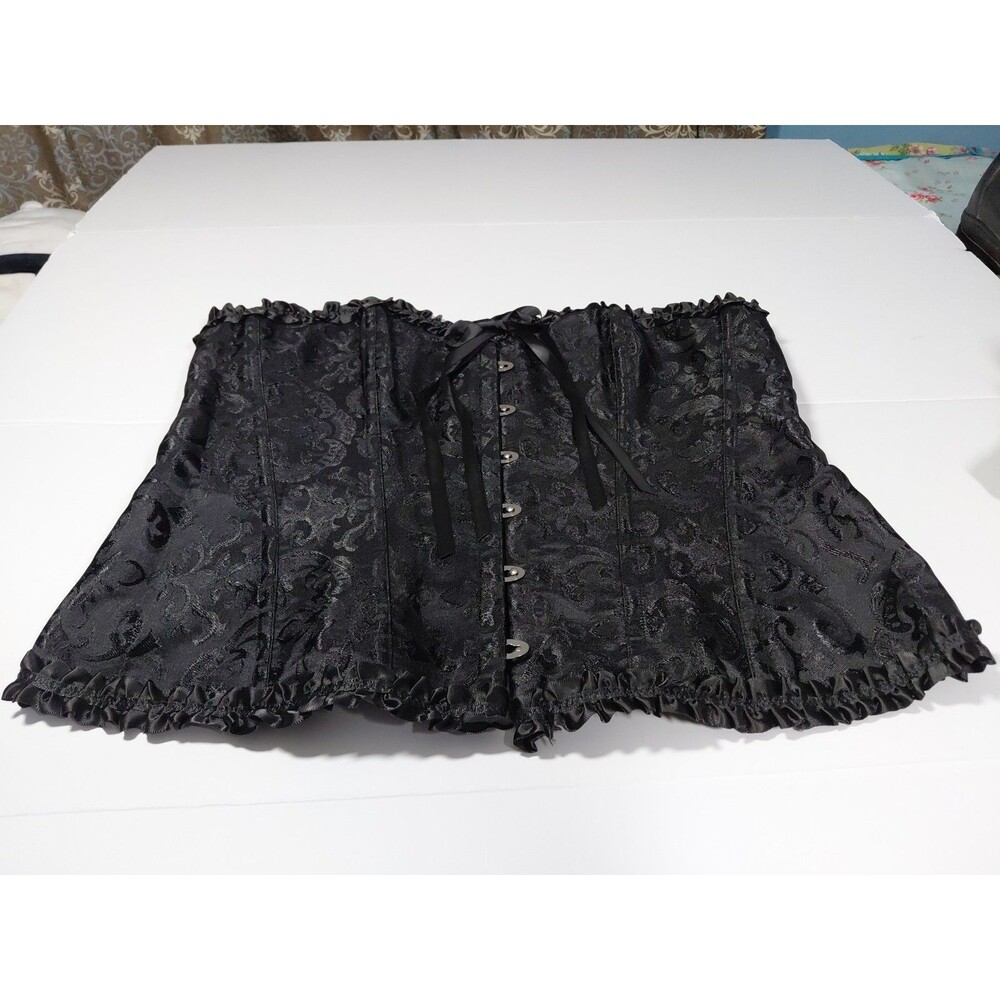 Women’s 4XL Black Brocade Lace-up Ruffled Corset Bustier